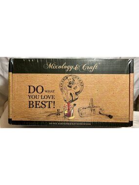 Sealed Mixology &Craft 10 Piece Bartender Set Stainless Steel w/ Mahogany Stand